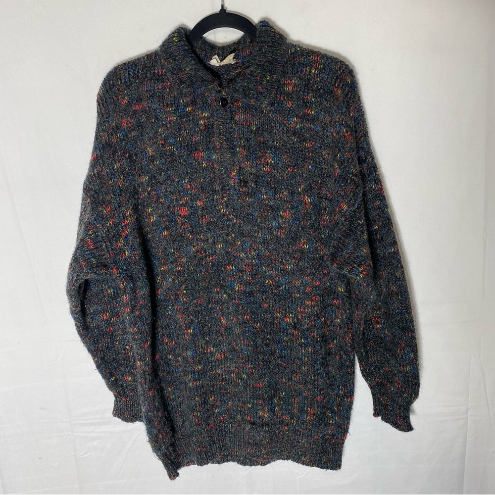 Vintage Vallima Grey Rainbow Acrylic Wool Blend Knit Dad Sweater L